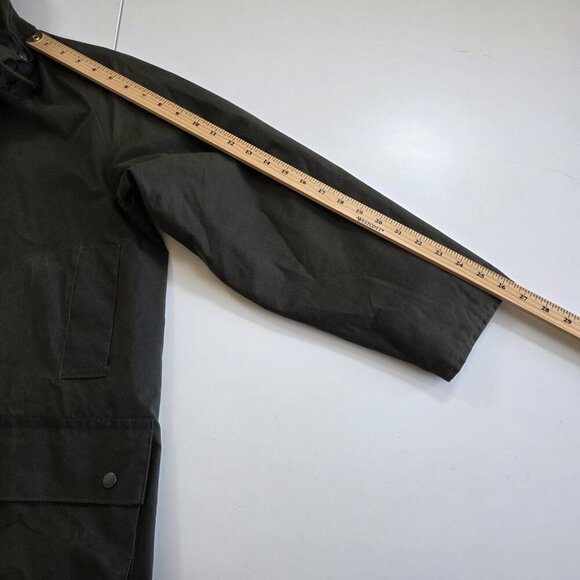 VTG Lavenir Wax Chore Coat Men 36 Military Green LS Lined Cotton Equestrian Hood - Picture 6 of 16